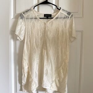 Cream Asymmetrical Short Sleeve Blouse